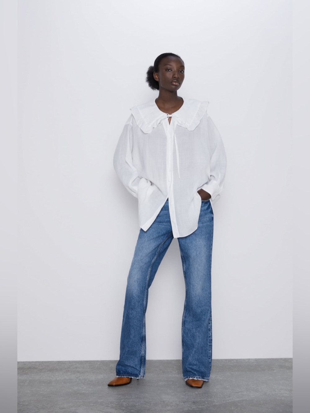 NWT ZARA White Cotton Poplin Blouse Peter Plan Blouse Size Small